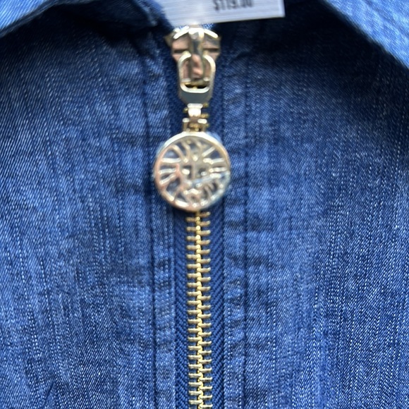 🆕Anne Kline Dark Wash denim midi dress gold zipper & button accents with logo 6 - Picture 4 of 7